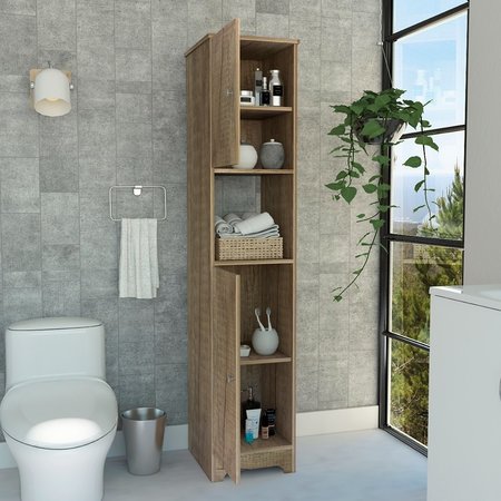 TUHOME Ibis Linen Cabinet, Double Doors, Four Interior Shelves, Two Cabinets, Light Oak MLC4770